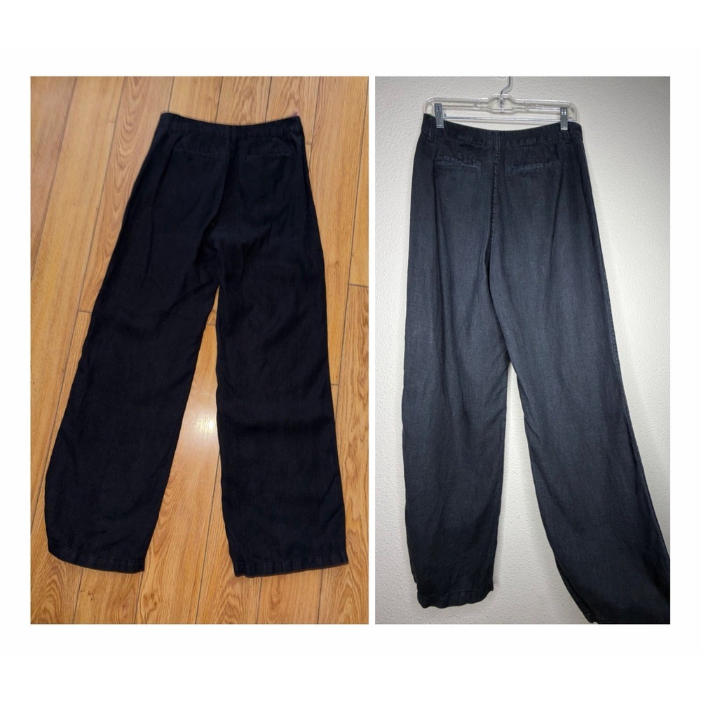 Madewell Size 4 Black 100% Linen Wide Leg Relaxed Fit High Rise Flare StyleNU686